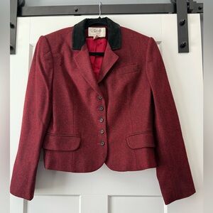 Vintage Saville Petites Red Blazer With Black Velvet Collar Sz 10 Petite